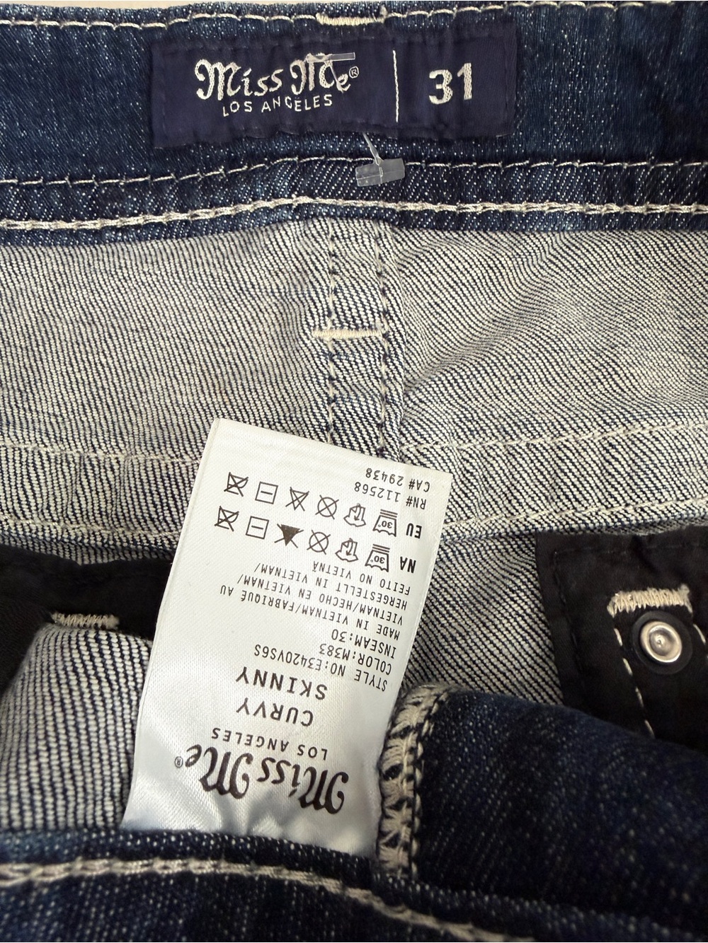 Womens Miss Me Jeans Size 29 Skinny Embellished Y2K Rhinestone Angel blue - Picture 9 of 10